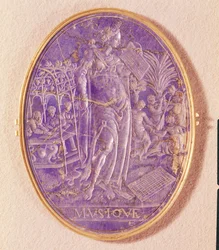Relief, das eine Allegorie der Musik darstellt (Lapislazuli)